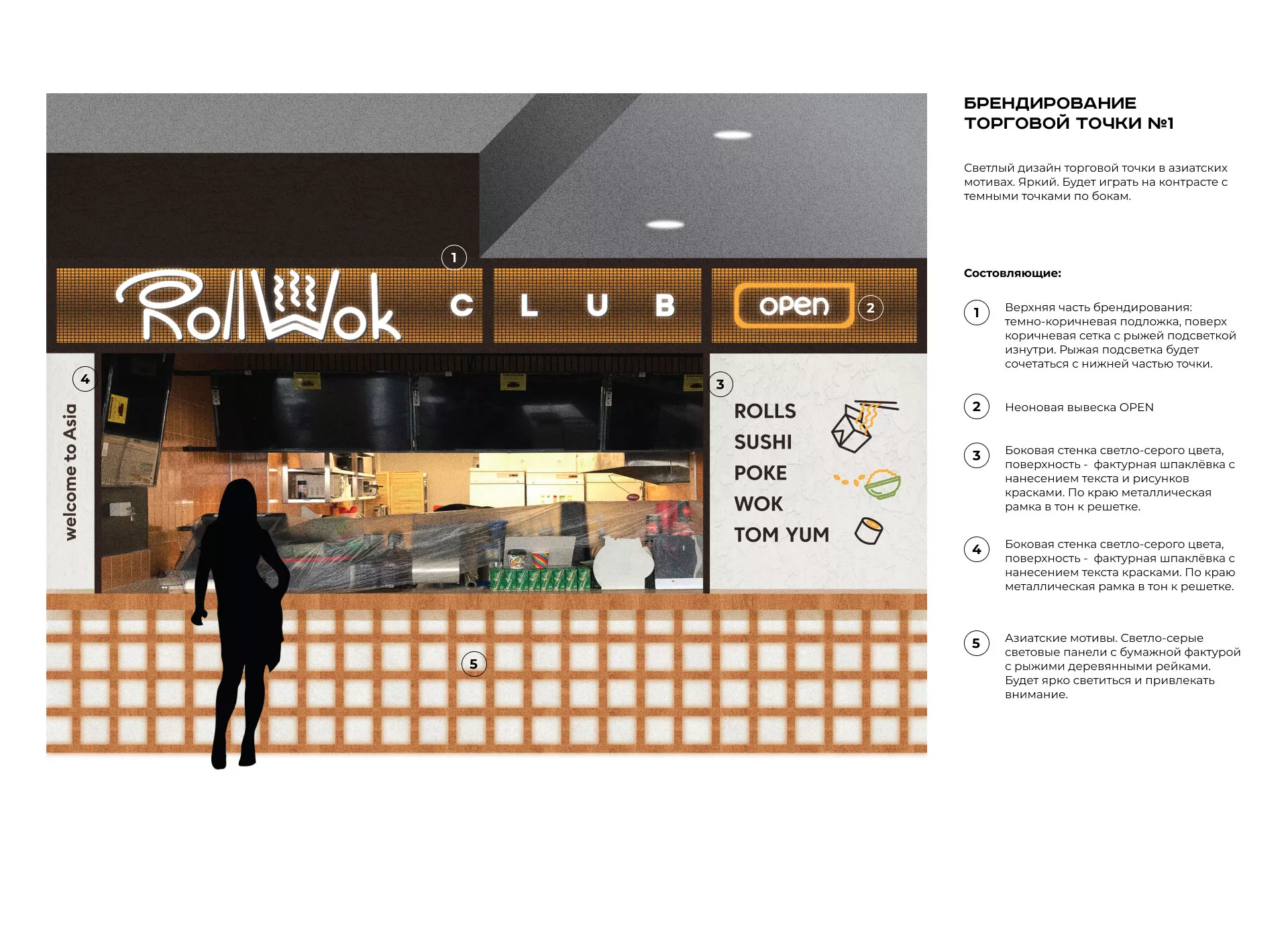 Брендирование торговых точек суши-бара «Roll Wok Club» в Кумертау