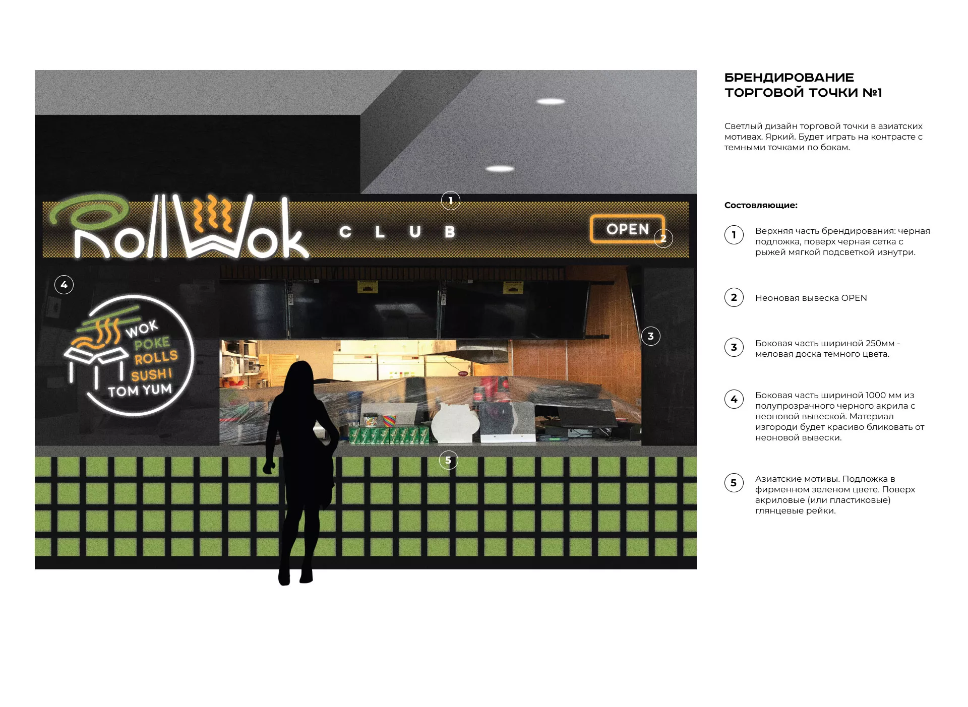 Брендирование торговых точек суши-бара «Roll Wok Club» в Кумертау
